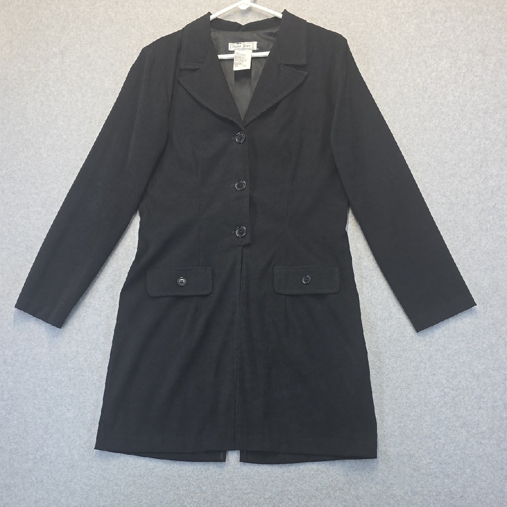 Dawn Joy Black Longline Blazer Jacket Button Front Size 13/14
